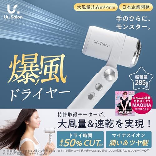 ドライヤー 大風量 速乾 マイナスイオン 超軽量285 g×パワフル風量 小型 軽量 コンパクト 日本メーカー 折りたたみ シンプル操作 持ち運び 静電気除去 1200 W 風量2段階 温度4段階 PSE認証 acfc 9309