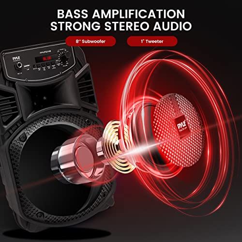 PYLE ワイヤレス Bluetooth ポータブルスピーカー 8インチ 最大出力300ワット 充電式バッテリー内蔵 カラオケ パーティー ディスコ オーディオ PA スピーカー 点滅パーティーライト MP 3|USB|FMラジオ 91744 cef