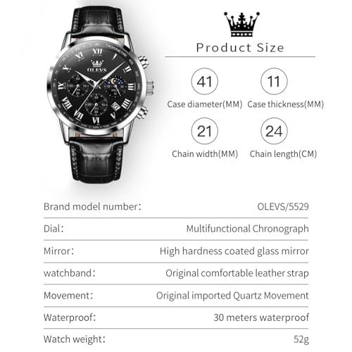  OLEVS 腕時計 メンズ 黒 お洒落 防水夜光時 計 かっこいい ブラック革ベルト アナログクオーツ ビジネスうで時計メンズ ファッションとけい ローマ字文字盤 見やすい ストップウォッチ 日付 Watch for Men 61 b 3 1 e 4 その他 キッチン 食器