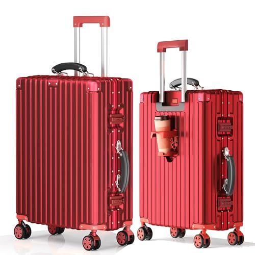 SnooII アルミフレーム＋軽量化皮革ハンドル＋ブレーキ付きキャスター＋水筒ホルダー＋フックデザイン＋USB 充電ポート スーツケース キャリーケース 多機能 付き ストッパー付き キャリーバッグ 携帯スタンド USBポート bf 01876 c