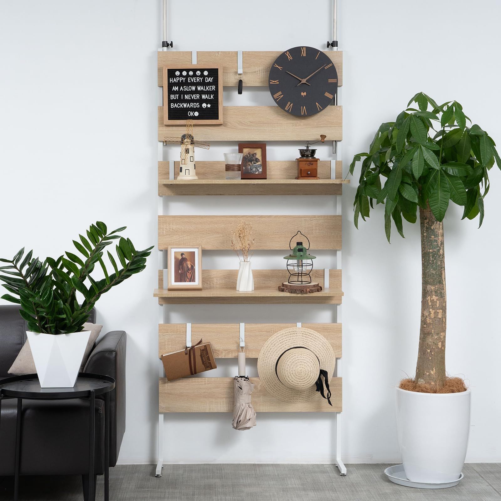 数量 突っ張り棚 玄関 壁収納ラック ウォールラック 天井 ツッパリ棚 組み立て簡単 突っ張り おしゃれ 間仕切り パーテーション スリム 木目調 収納 ナチュラル 幅80 幅60 突っ張りウォールラック 60 CM JUPEA