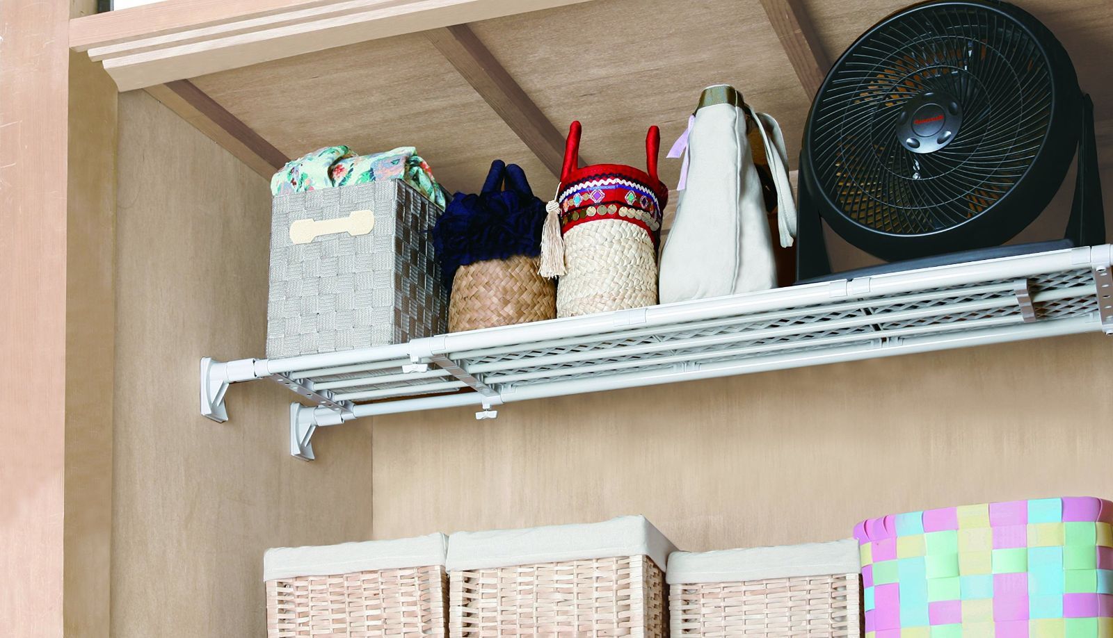  ホワイト メッシュ 耐荷重50~18 kg 幅118~190 cm RB-12 ワイド - 突っ張り棚 強力タイプ 超強力 耐荷重40~20 幅108~147 TAI-3 セット買い その他 文房具 事務用品