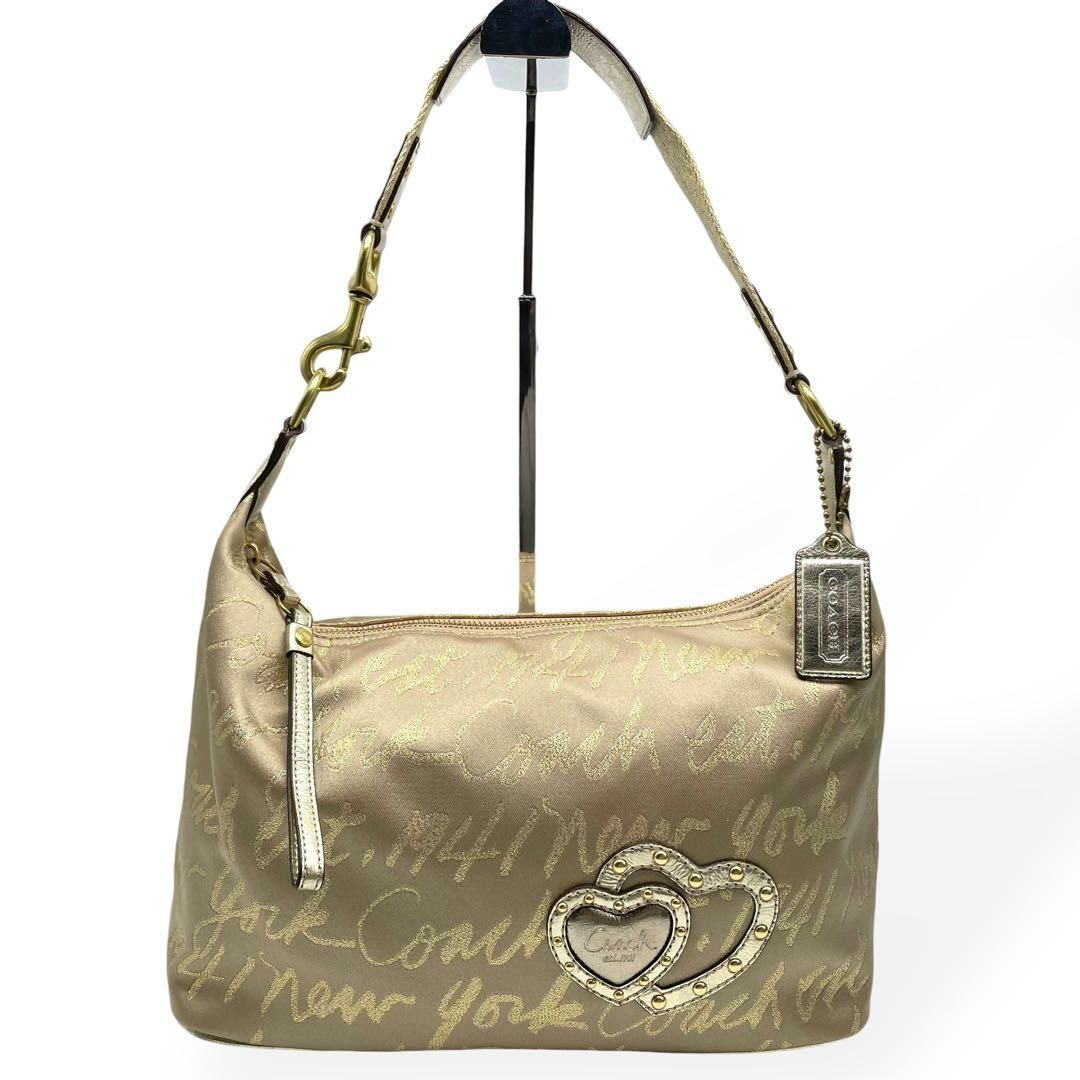 極美品 レア COACH コーチ ショルダーバッグ 肩掛け ベージュ ゴールド
