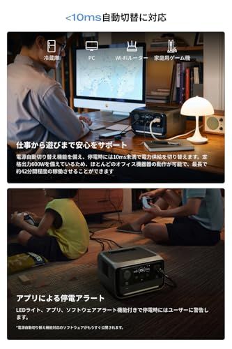  EcoFlow RIVER 3 Plus ポータブル電源 286 Wh容量 GaN採用 UPS機能10 ms リン酸鉄リチウムイオン電池 長寿命 AC定格600 W |サージ1200 30 dB静音 X-guard電池保護 弦波 アプリ操作 防災グッズ 停電対策 発電機 ポータブル電源 防災関連グッズ