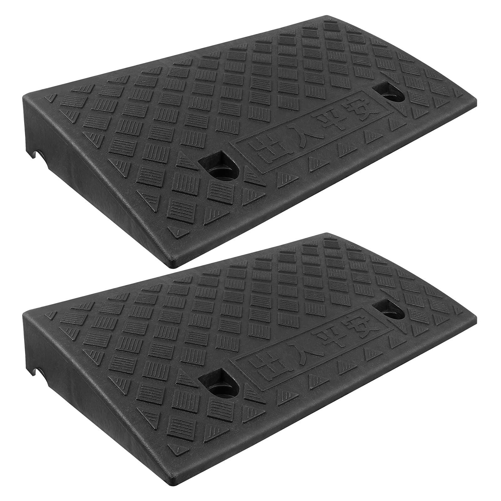 OUNONA 段差スロープ 39インチx 22インチx 5.3インチ プラスチック製 黒 セット 駐車場 段差プレート 車椅子 バイク 転倒防止 屋外 室内対応 滑り止め付き