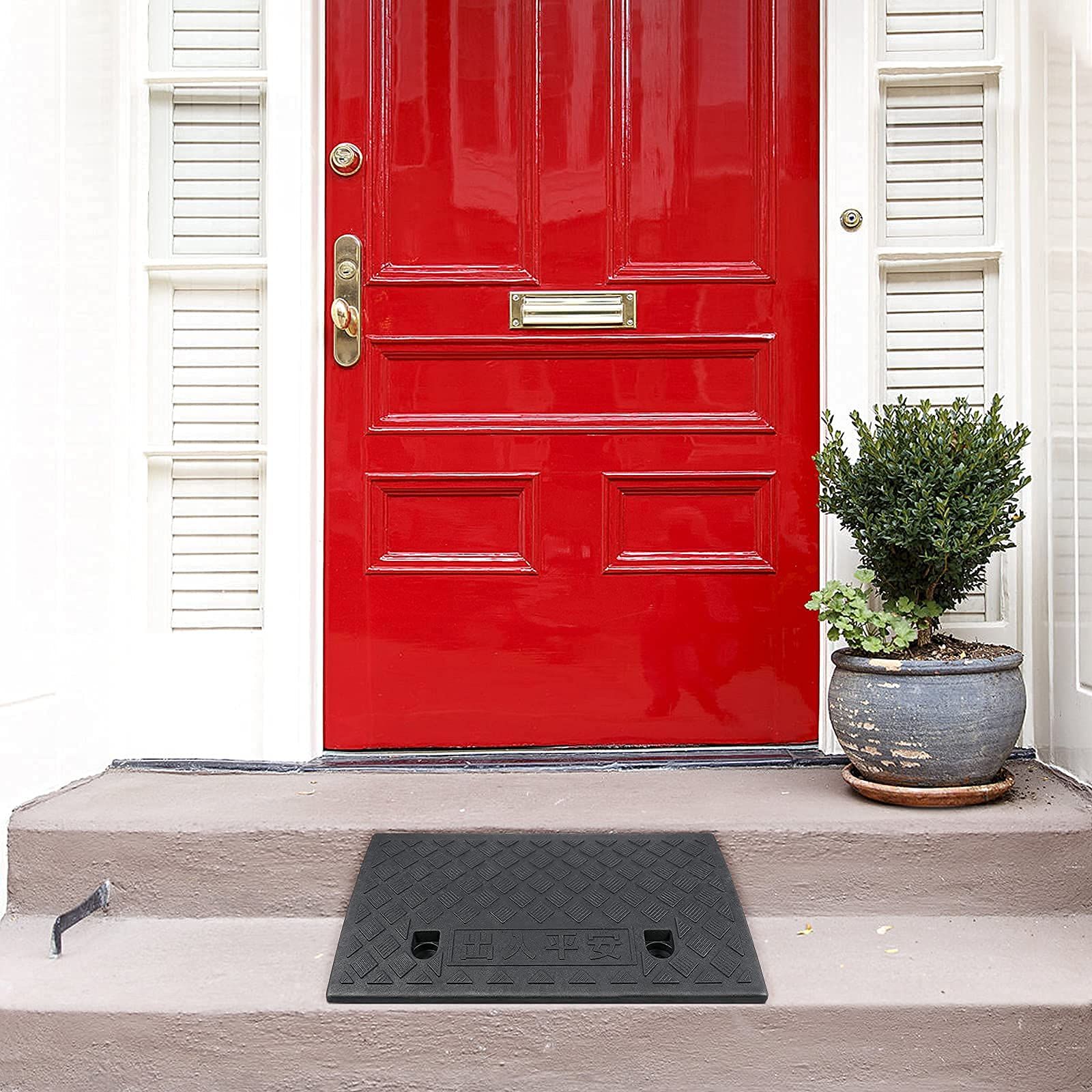 OUNONA 段差スロープ 39インチx 22インチx 5 3インチ プラスチック製 黒 セット 駐車場 段差プレート 車椅子 バイク 転倒防止 屋外 室内対応 滑り止め付き