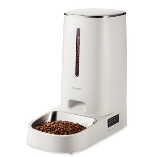 エレコム 自動給餌器 猫 中小型犬用 4 L 約2 2 kg タイマー機能付 録音機能付 1日最大6回 蓋ロック WAY給電 フード内部水洗い 乾燥剤付属 ステンレス 1皿 ホワイト PET AF 03 WH f e 40 da 6