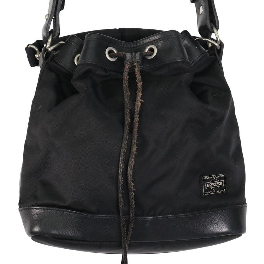 PORTER ポーター 巾着 ショルダーバッグ 黒 ドローストリング レザー