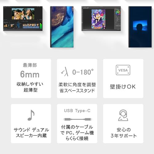 Acouto Zen 15 モバイルモニター 15.6インチ 自立型スタンド モバイルディスプレイ ゲーム スイッチ用 USB Type-C|HDMI 1920 x 1080|非光沢|内蔵スピーカー|IPSパネル|VESA対応 PS 5| 3 bf 4028 b