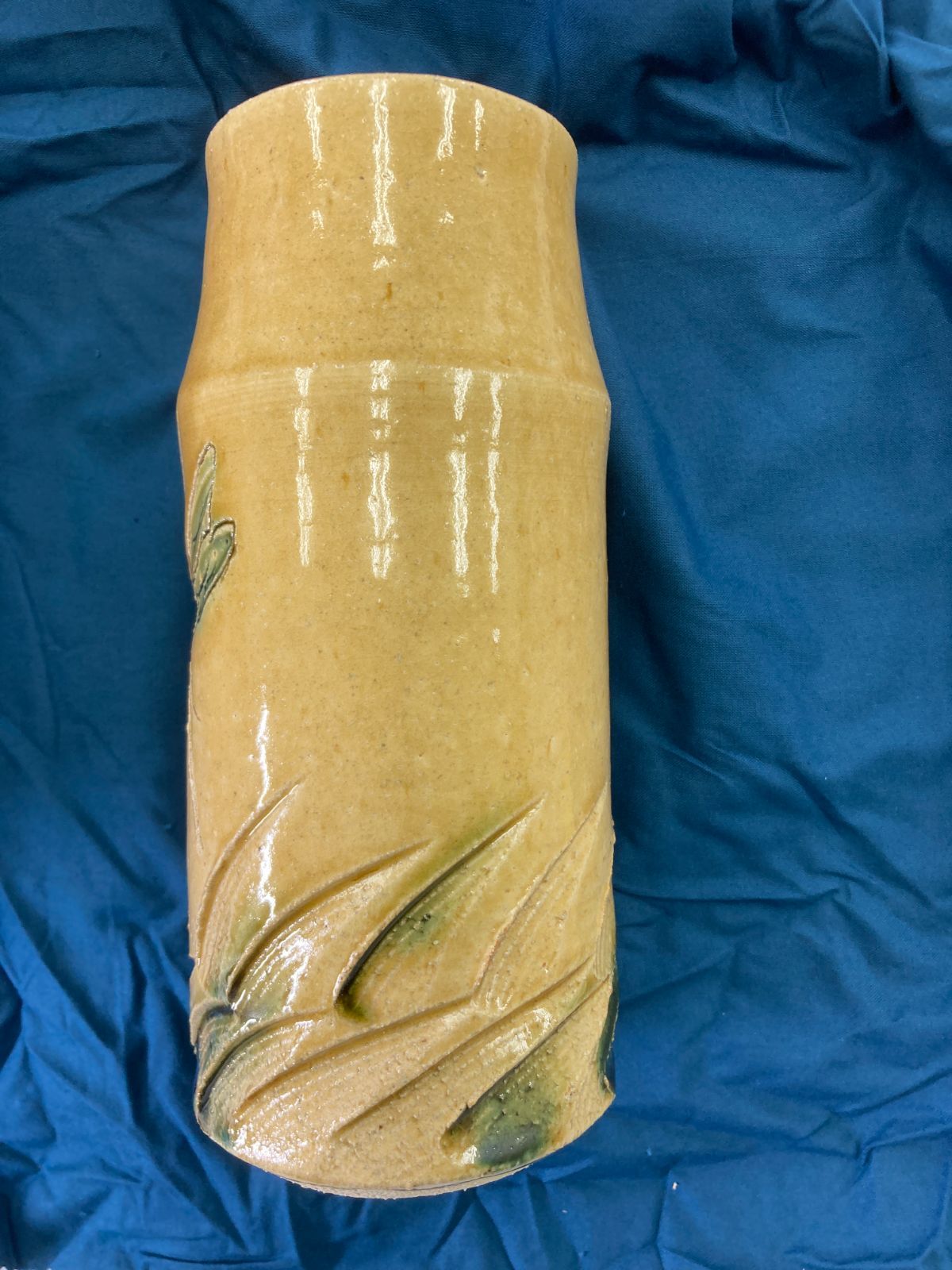 未使用・作家物】瀬戸窯の陶芸家 加藤令吉による黄瀬戸の花入 蜻蛉