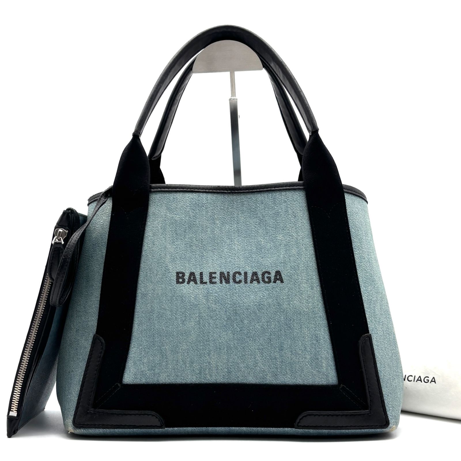 正規品 BALENCIAGA バレンシアガ ネイビーカバスS デニム ポーチ付き