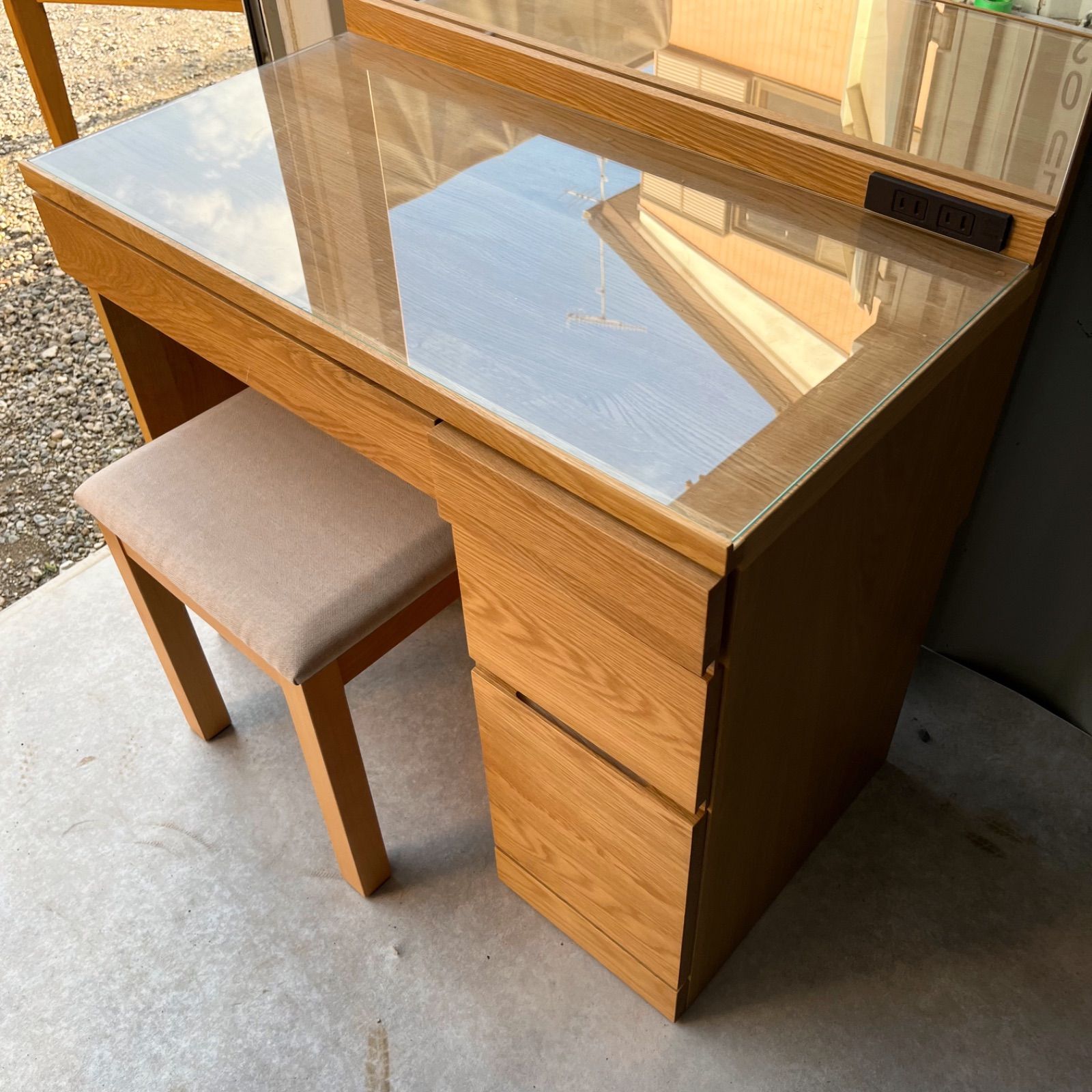 取付無料！高野木工 レッチェ80 北欧風ホワイトオークドレッサー 椅子