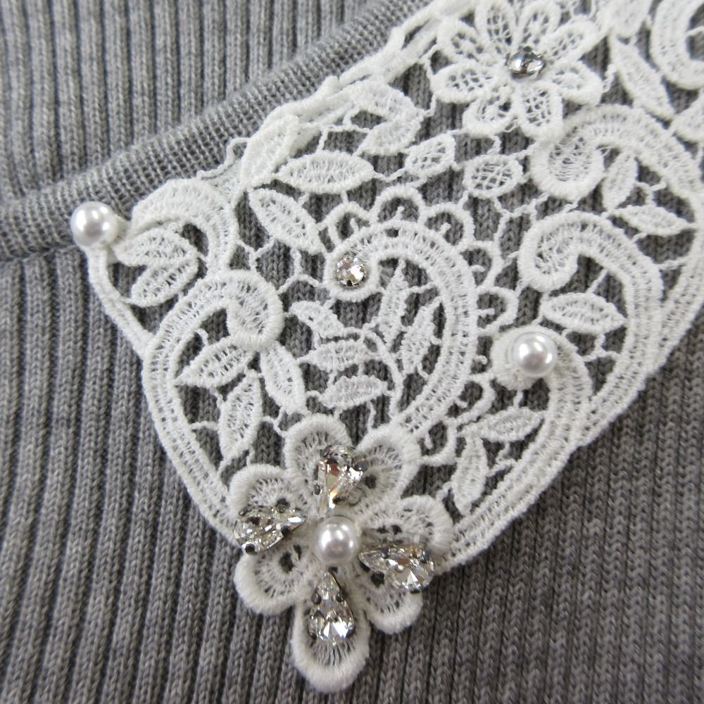 良品 Rene ルネ パール レースカラー ノースリーブ ひざ丈 ニット