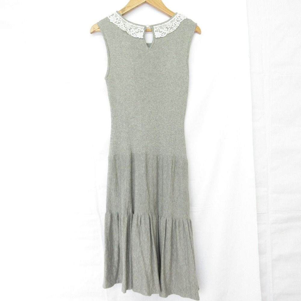 良品 Rene ルネ パール レースカラー ノースリーブ ひざ丈 ニット