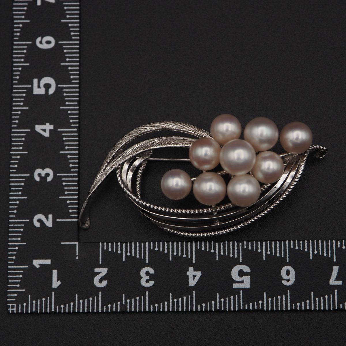M536 本真珠 7.3mm9珠 パール 銀刻印 ブローチ デザイン シルバー