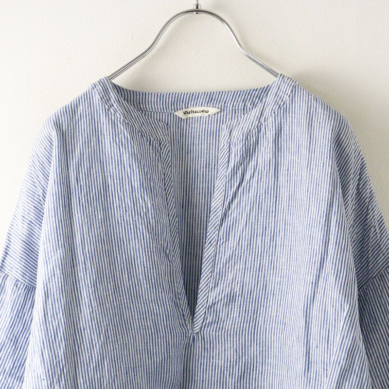 ヴェリテクール veritecoeur リネンストライプ スキッパーワイドプル