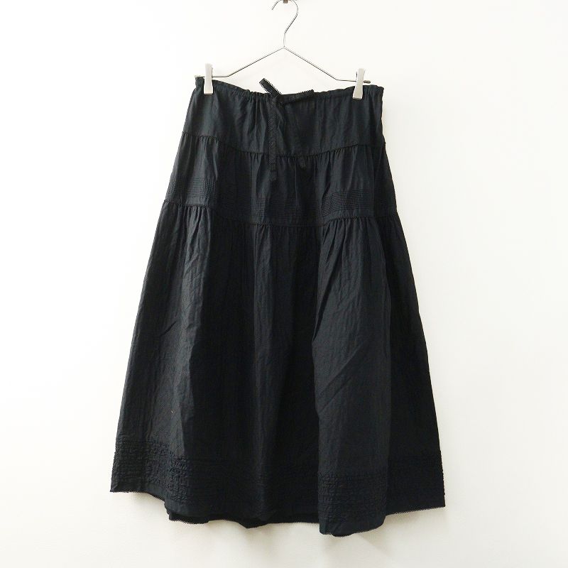 カネコイサオ黒無地　段々スカート 美品 KANEKO ISAO カネコイサオ プリーツ ロングスカート ブラック