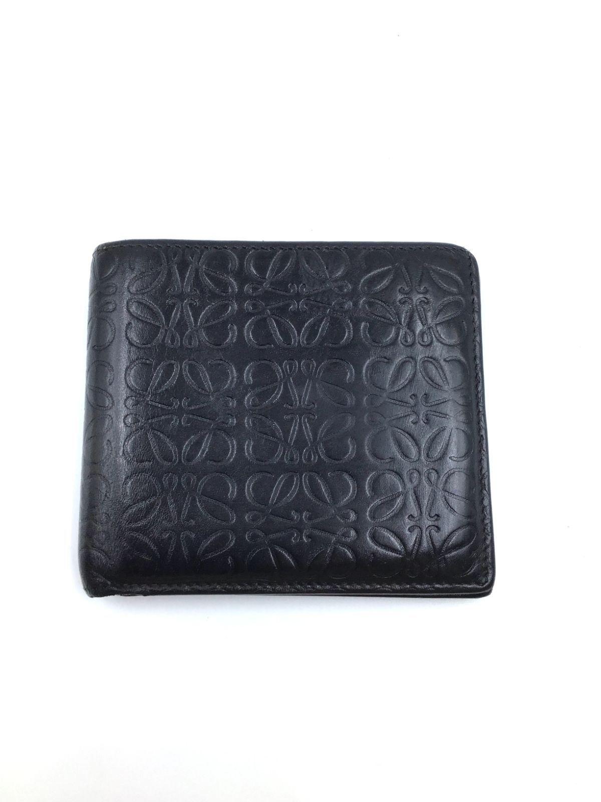 ロエベ　二つ折り財布　アナグラム　エンボス　スクエア　レザー　ブラック　極美品 ロエベ 二つ折り財布 アナグラム エンボス スクエア レザー ブラック