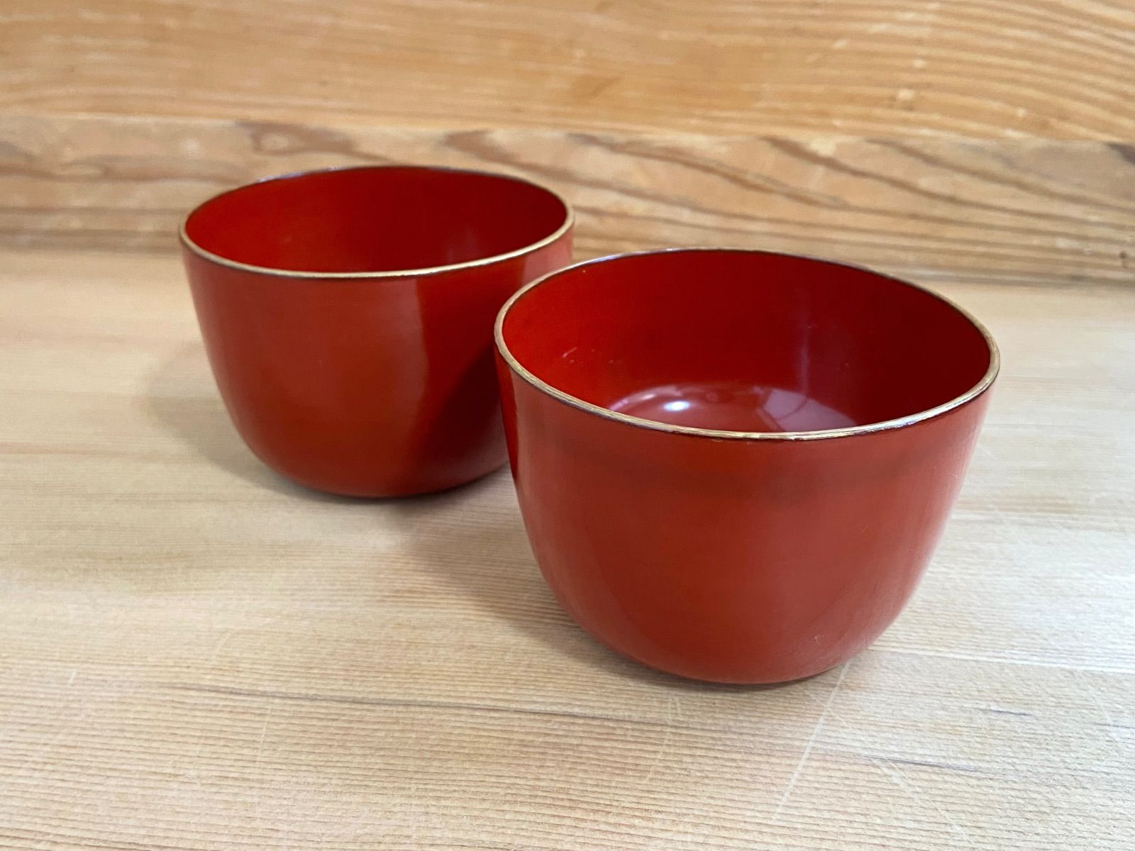 能登蔵出し 輪島塗 朱漆 金縁 蕎麦猪口 2客 / 時代 朱塗 漆器 向付