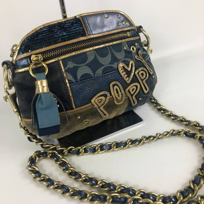 美品　コーチ　トートバッグ poppy 2way パッチワーク デニム コーチ POPPY パッチワーク デニム ショルダーバッグ - メルカリ