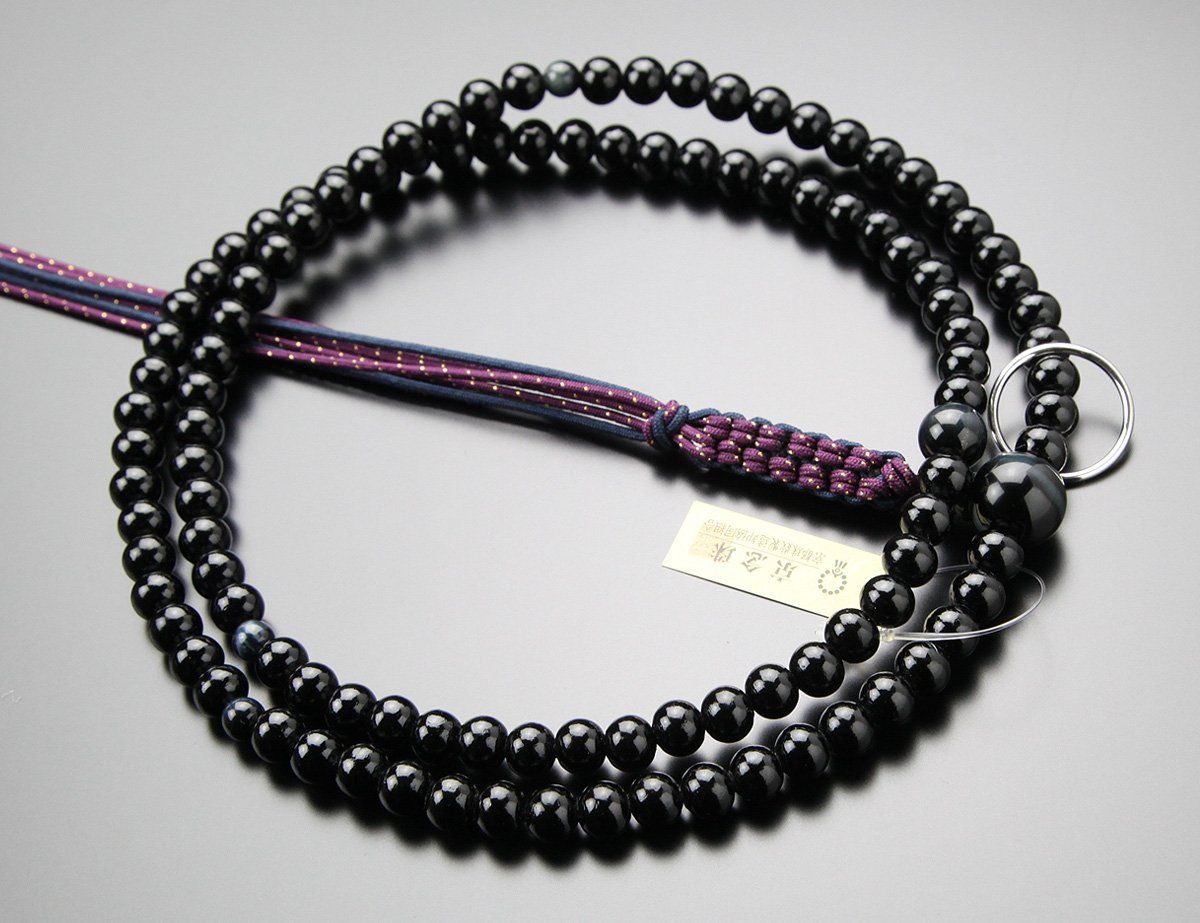  ≪ ≫念珠ドットコム 曹洞宗 数珠 男性用 尺二 黒檀 艶あり 青虎目石 本銀輪 正絹紐房 本式数珠 禅宗 京念珠 京都 108玉 二連 虎眼石 ホークスアイ ブルータイガーアイ 数珠袋プレゼント 数珠 冠婚葬祭 宗教用品