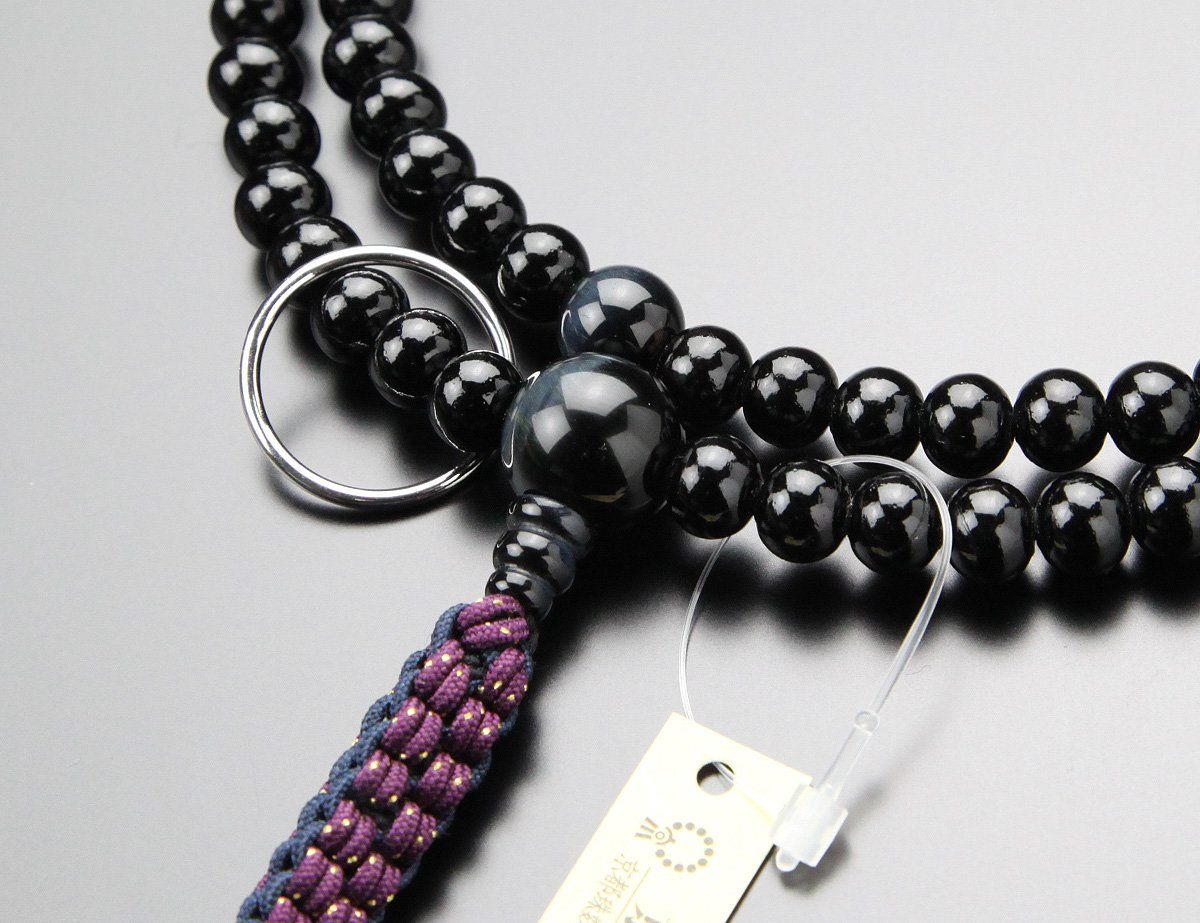 ≪ ≫念珠ドットコム 曹洞宗 数珠 男性用 尺二 黒檀 艶あり 青虎目石 本銀輪 正絹紐房 本式数珠 禅宗 京念珠 京都 108玉 二連 虎眼石 ホークスアイ ブルータイガーアイ 数珠袋プレゼント