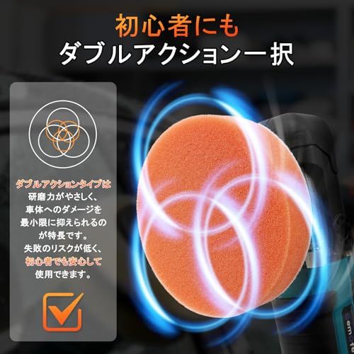 迅速に発送 ポリッシャー ダブルアクション コード式 125 mm 5段変速 2500～4500 rpm 900 W 電動ポリッシャー カーポリッシャー 研磨機 車 バイク用 小型 洗車 鏡面仕上げ 傷消し 車磨き 艶出し 錆取り 金属磨き ワックス掛け 日本語説