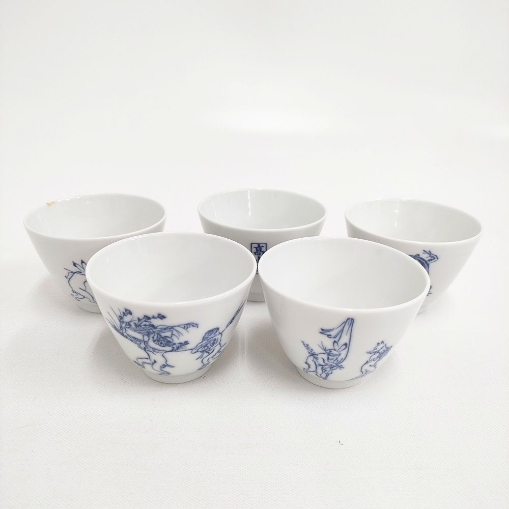 鳥獣戯画 京焼 高山寺 湯呑5個セット 食器 ホワイト レディース【中古