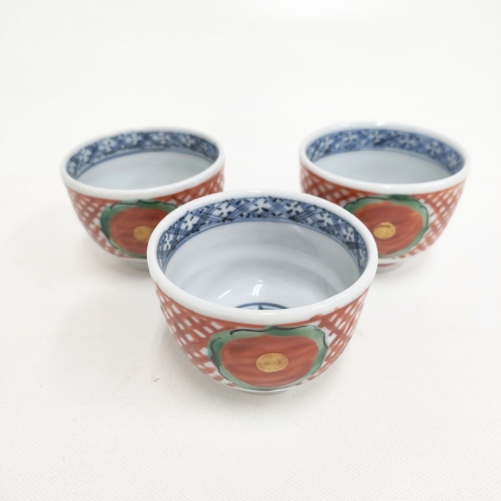 須田菁華 スダセイカ 三代 呉州赤絵風 牡丹文 赤玉 3点セット 食器 ホワイト レッド レディース 6-0108 G◎