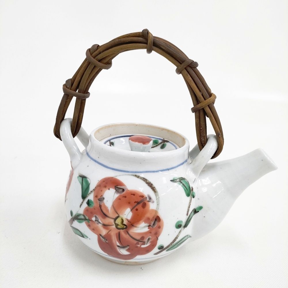 須田菁華 スダセイカ 赤絵 花図 土瓶 急須 煎茶道具 食器 ホワイト レッド レディース 6-0108 G◎