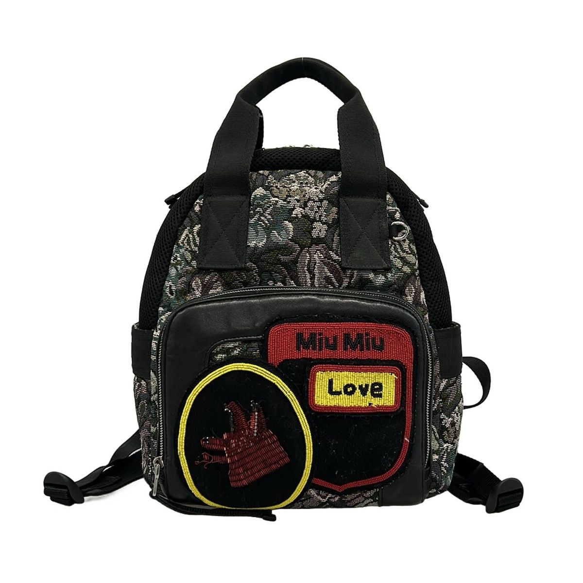 miumiu(ミュウミュウ) リュックサック - 黒×カーキ×マルチ ビーズ