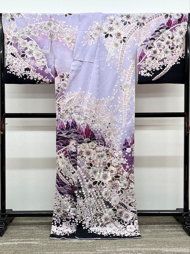 仮絵羽 訪問着 銀通し 金彩 辻ヶ花 未仕立て品 正絹 八掛付き B023