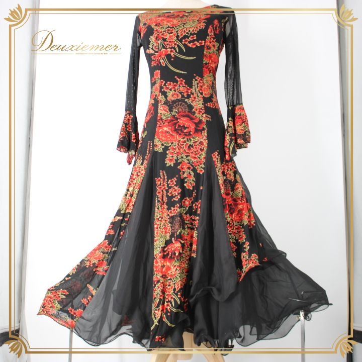 社交ダンス衣装ロングワンピース黒 プリマブティック prima boutique