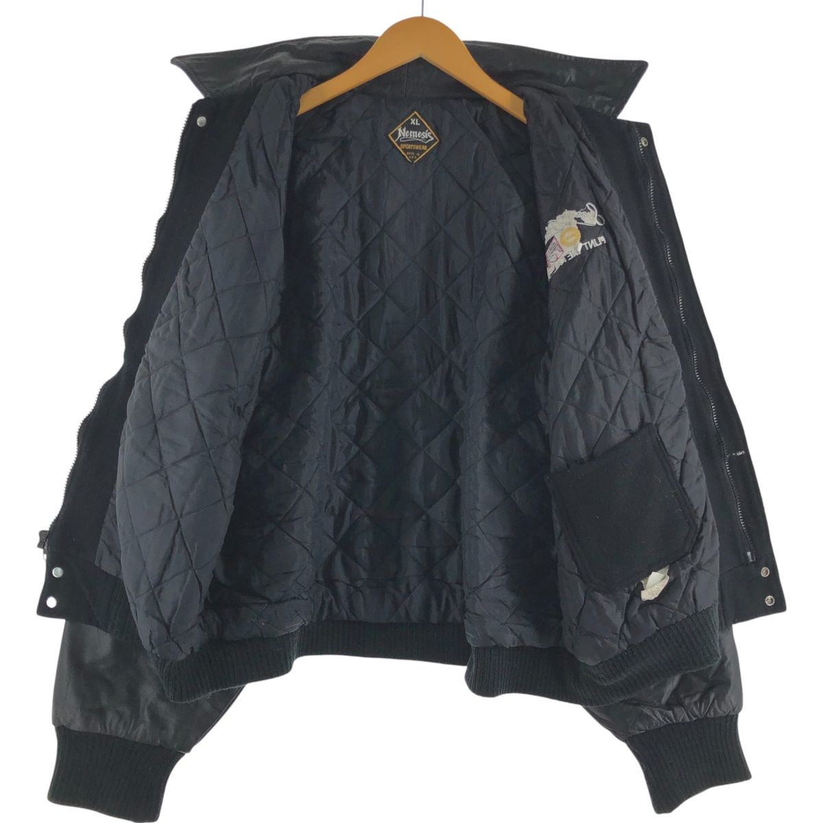 古着 90年代 Nemesis 襟付き 中綿入り 袖革ウールスタジャン アワード