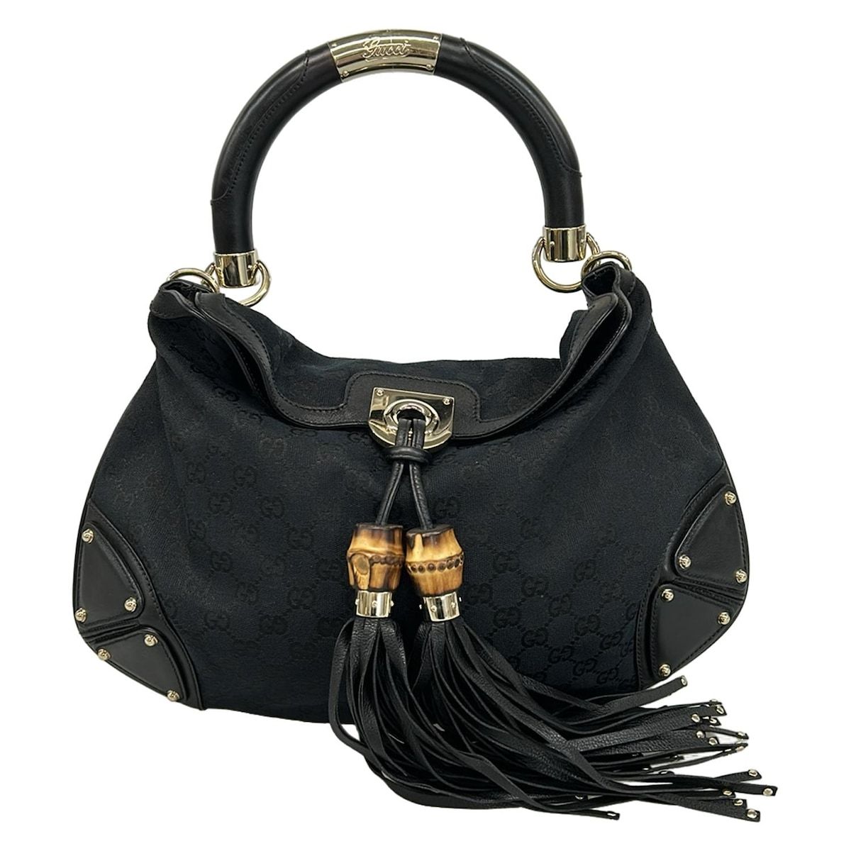 GUCCI(グッチ) ハンドバッグ インディ&frasl;GG柄 185566 黒 レザー - メルカリ