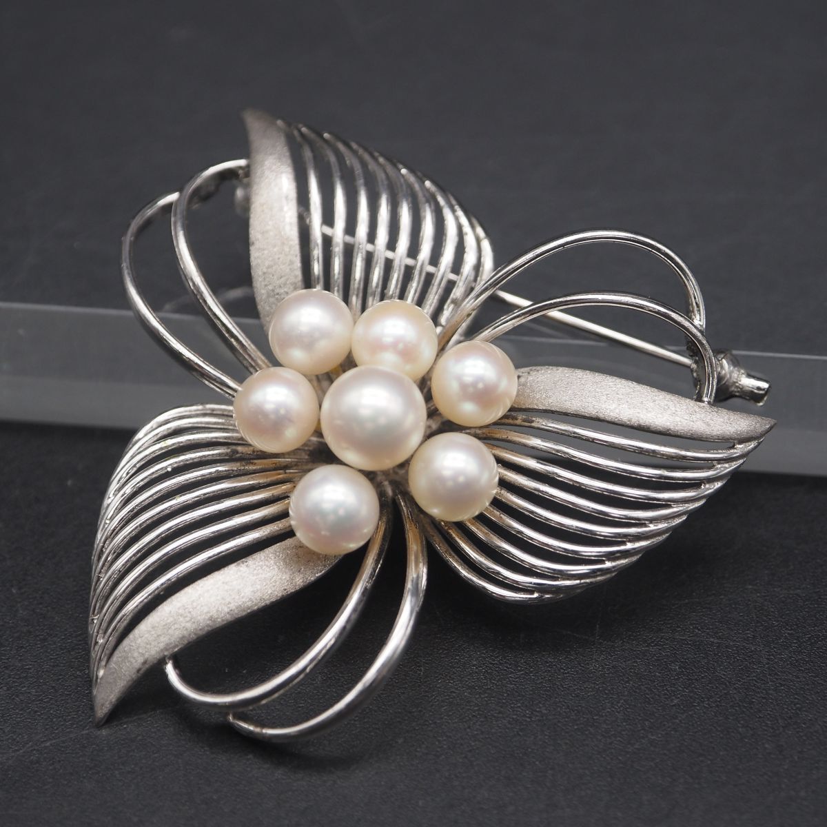 M791 本真珠 5.7-6.6mm7珠 パール STERLING刻印 ブローチ フラワー