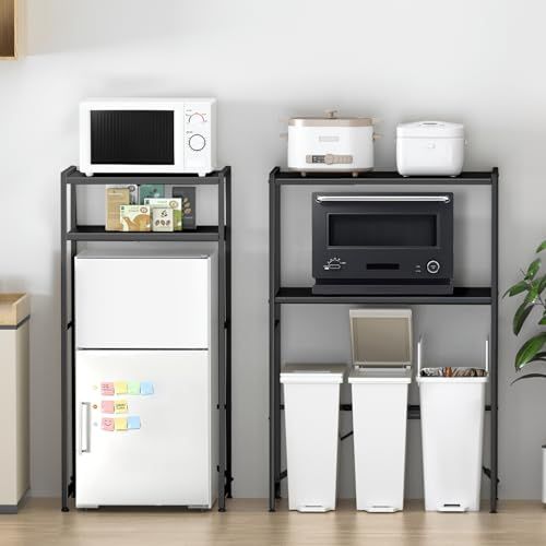 横幅伸縮 高さ調整可 ゴミ箱上ラック YDH 幅60?80×奥行42×高さ125 cm キッチンゴミ箱上収納 レンジ台 キッチンラック 冷蔵庫ラック 可動棚8段階調節 レンジボード オープンスチールらっく 棚 おしゃれ ブラック b 6 c 7385 e