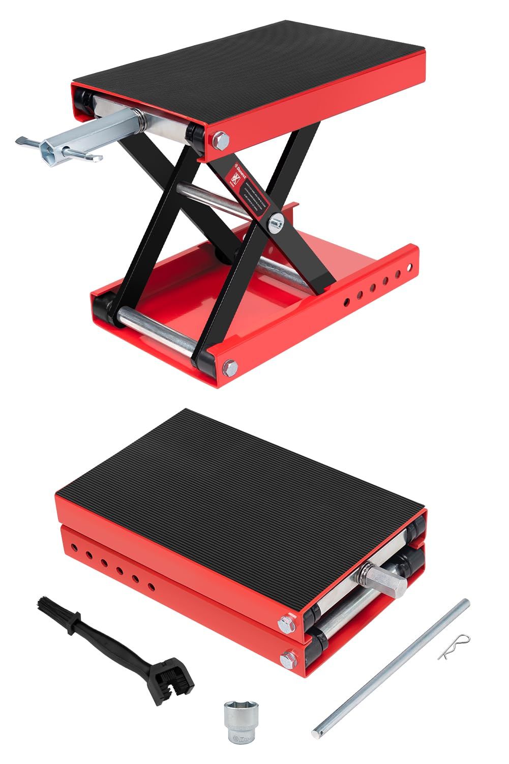 モーターサイクルジャッキ バイクリフト 耐荷重500 kg 安全ストッパー付き バイクジャッキ 3面チェーンブラシ付き ハンドル付き Donext バイク用 レッド