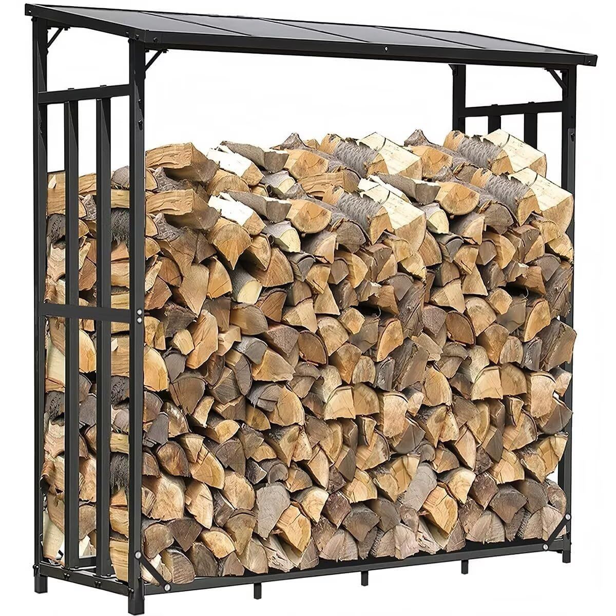 屋根付き ログラック 薪置き棚 屋外 大型 スチール製 薪ラック 耐荷重300 kg 奥行60 幅157 高さ177 cm 収納 整理 保管 乾燥 ログホルダー 頑丈 高い安定性 薪小屋 暖炉 焚火 ポーチ ガーデン パティオ 庭に最適 日本語説明書付き