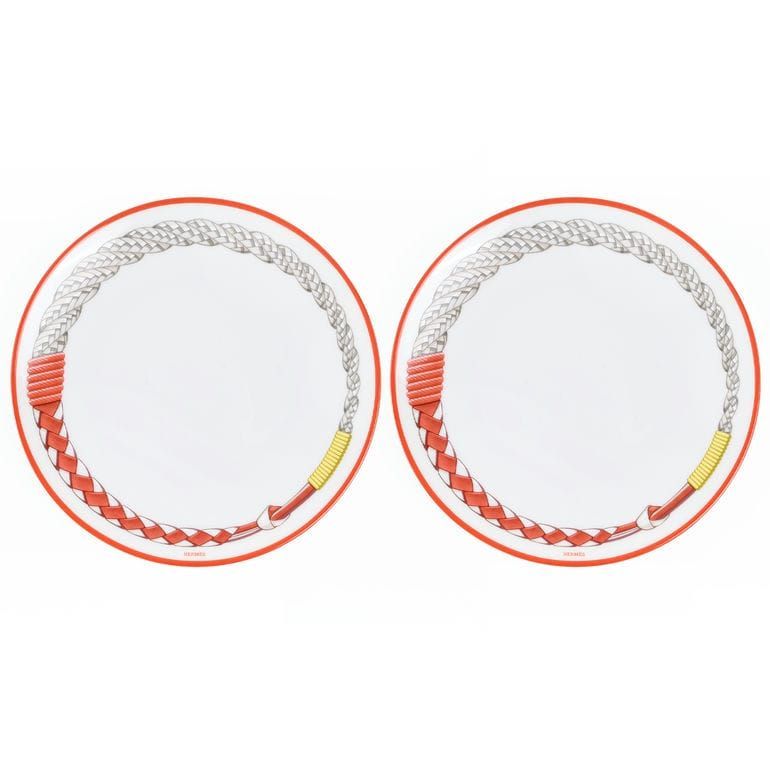 新品 エルメス HERMES パンプレート 14cm ペア トレサージュ エケストル Tressages questres 馬具 飾り紐 57012P2 057012P2 洋食器 中皿 高級