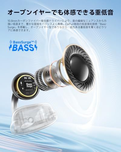 VGP 2025 SUMMER 金賞 EarFun Clip イヤーカフ イヤホン Bluetooth 6 0 LDACに対応 耳挟み式快適で安定した装着感 耳を塞がない 最大40時間連続再生 3 Dオーディオ 音漏れ防止とデュアルC型構