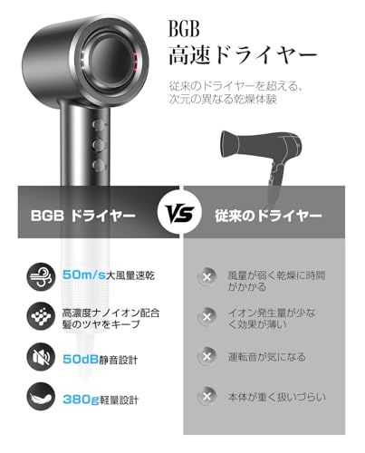 ドライヤー 2025進化モデル 20ｓ速乾 大風量 高速ヘアドライヤー 2億高濃度マイナスイオン 静電気抑制 NTC温度制御システム 過熱保護 恒温ヘアケア 髪質改善 5段階温度調節-3段階風量 温冷リズム マグネット式ノズル付き 小型 6678 f 6 eb