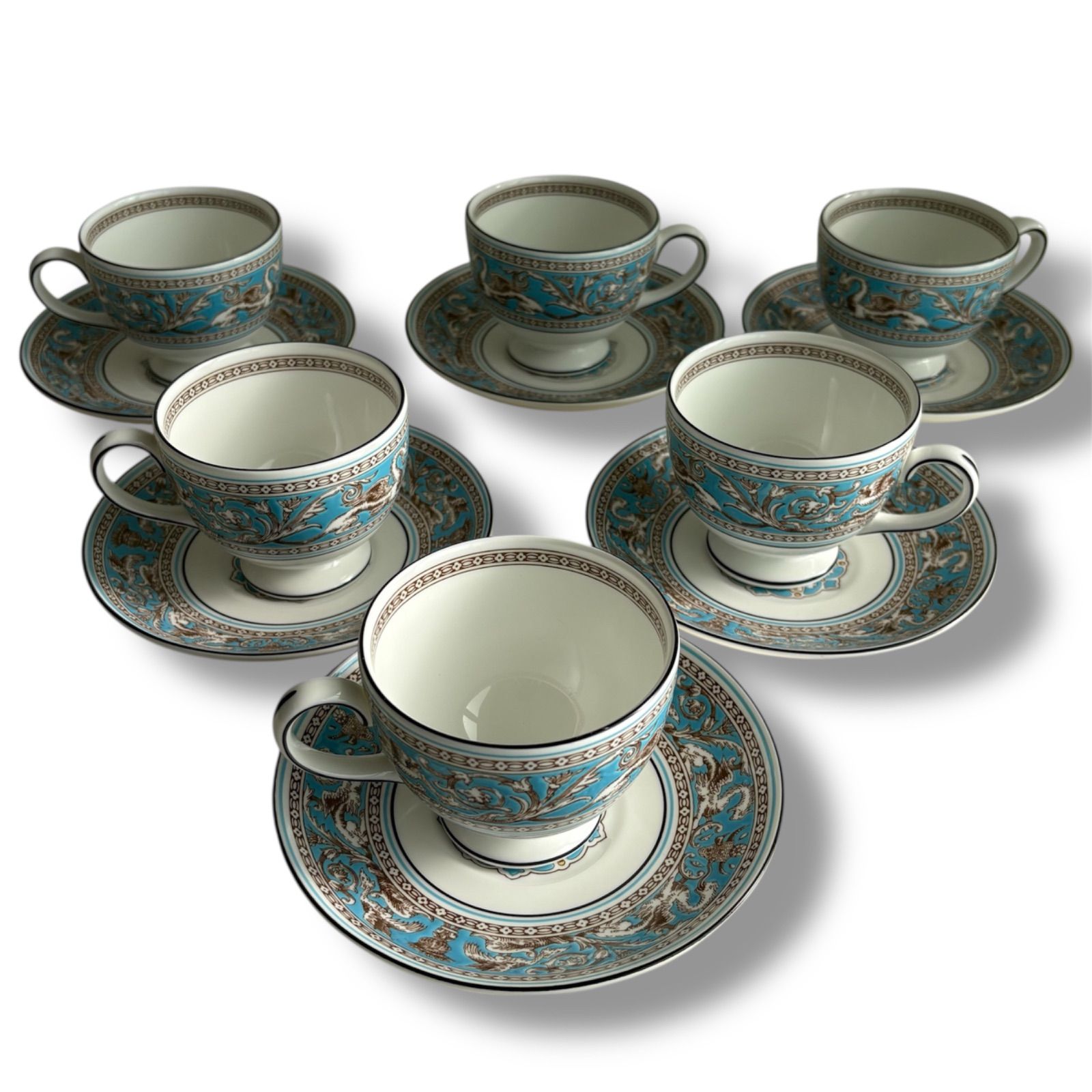 ウェッジウッド フロレンティーン ターコイズ カップ＆ソーサー 6客セット 食器 ティーカップ ソーサー セット ボーンチャイナ 英国 ブランド 結婚祝い ティータイム