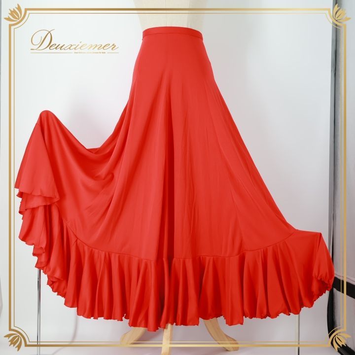 フラメンコ 衣装 ファルダ スカート レッド系 赤 無地 シンプル 練習