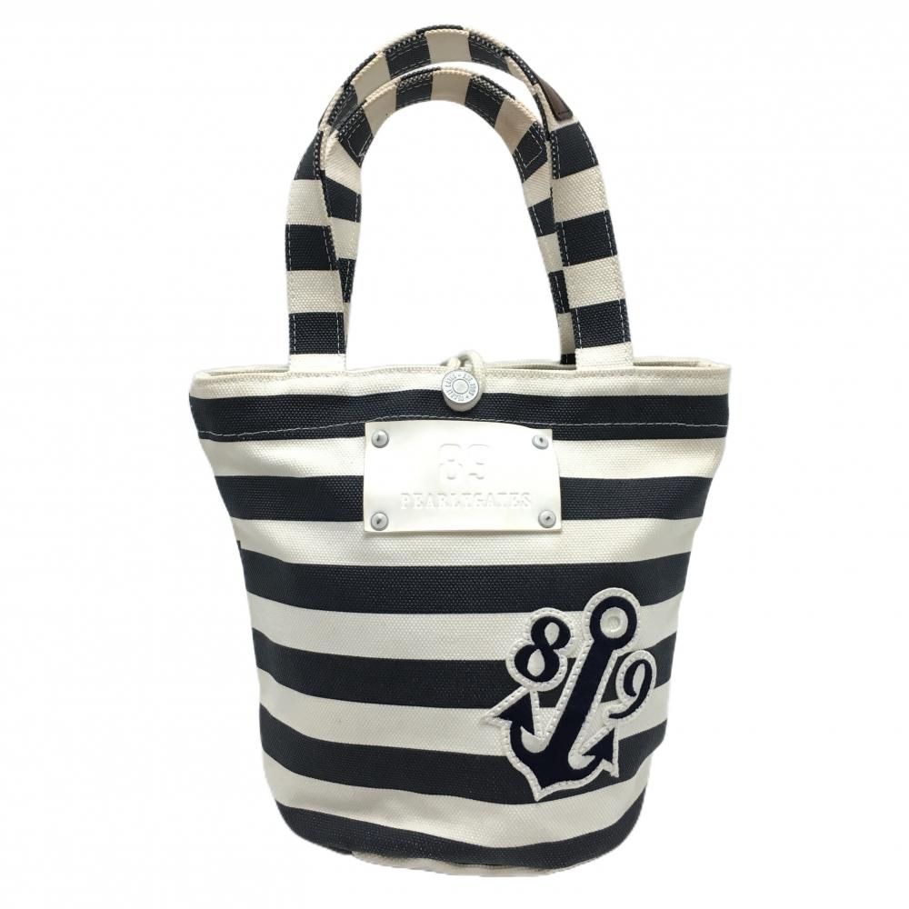 パーリーゲイツ カートバッグ 白×ネイビー ボーダー 内ポケット ゴルフ