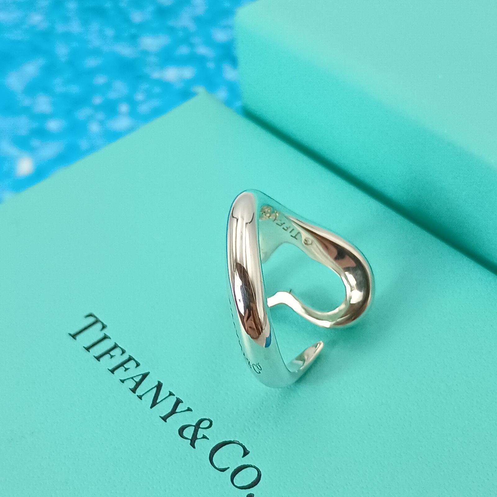 【9号】Tiffany & Co. 925シルバー リング TIFFANY&Co ティファニー 9号 オープンハート リング 指輪 レディース