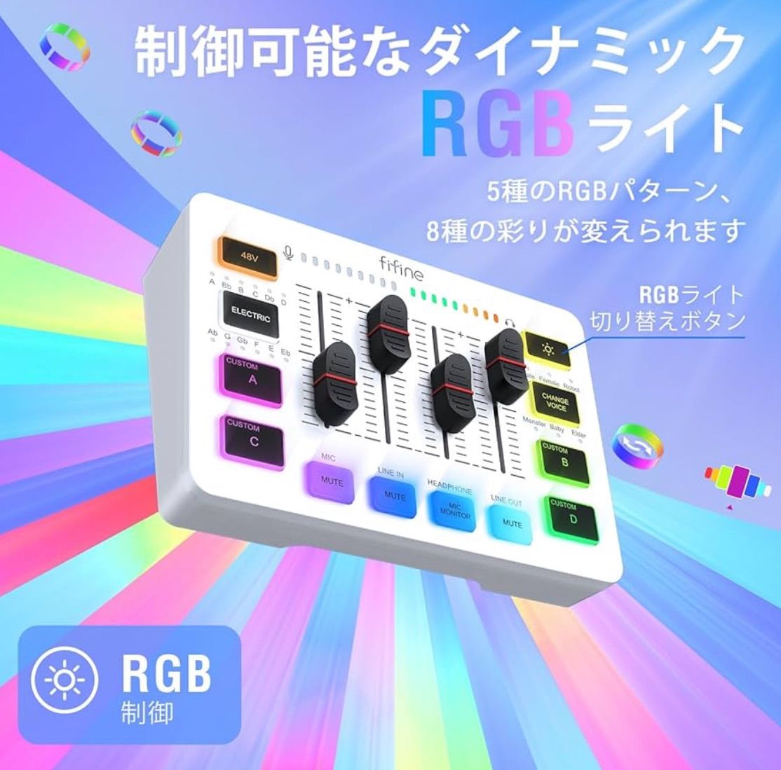 FIFINE ゲーミングオーディオミキサー オーディオインターフェース PC