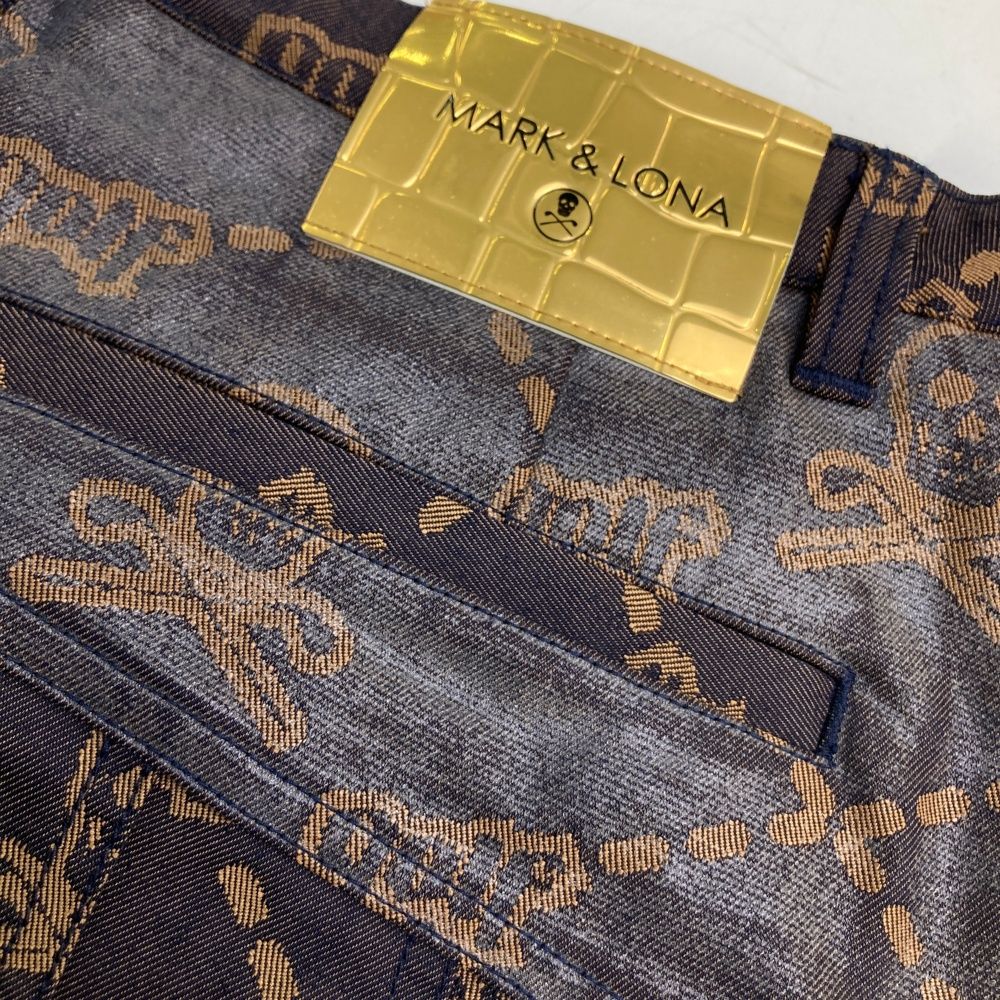 美品✨マークアンドロナ インナー付 プリーツスカート スカル総柄　ラベンダー サイズ：38 MARK&LONA マークアンドロナ インナー付スカート プリーツ