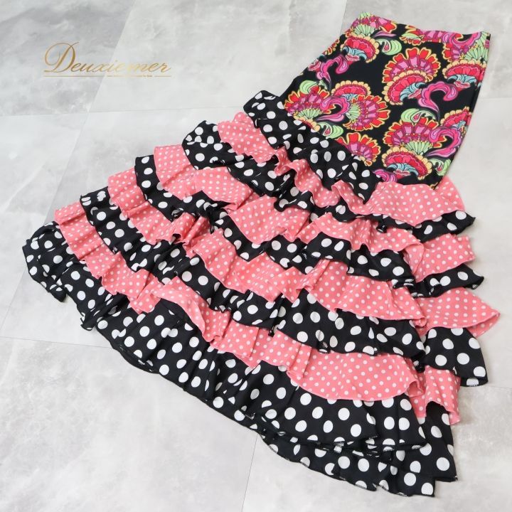 フラメンコ 衣装 ファルダ スカート 黒 ピンク 水玉 ドット 柄 模様