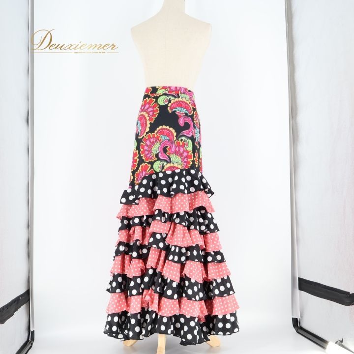 フラメンコ 衣装 ファルダ スカート 黒 ピンク 水玉 ドット 柄 模様
